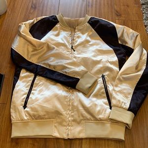 Gold and black silk zip up jacket